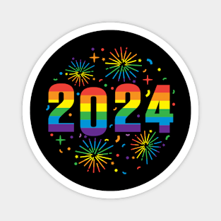 Happy New Year 2024 LGBTQ rainbow design Magnet